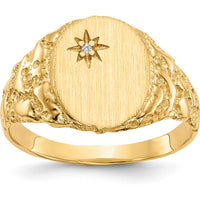 14K Yellow Gold Signet Ring with Round Diamond Accent - 0.004 Carat Diamond by 0