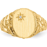 14K Yellow Gold Signet Ring with Round Diamond Accent - 0.004 Carat Diamond by 0