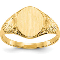 14K Yellow Gold Signet Ring with Satin and Polished Finish - Closed Back, Engravable Design by Oro Pregiato