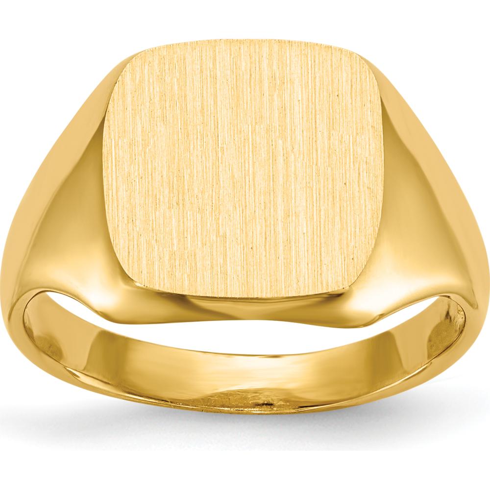 14K Yellow Gold Signet Ring with Satin Finish and Open Back Profile - Customizable Engraving by 0