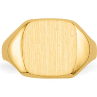 14K Yellow Gold Signet Ring with Satin Finish and Open Back Profile - Customizable Engraving by 0