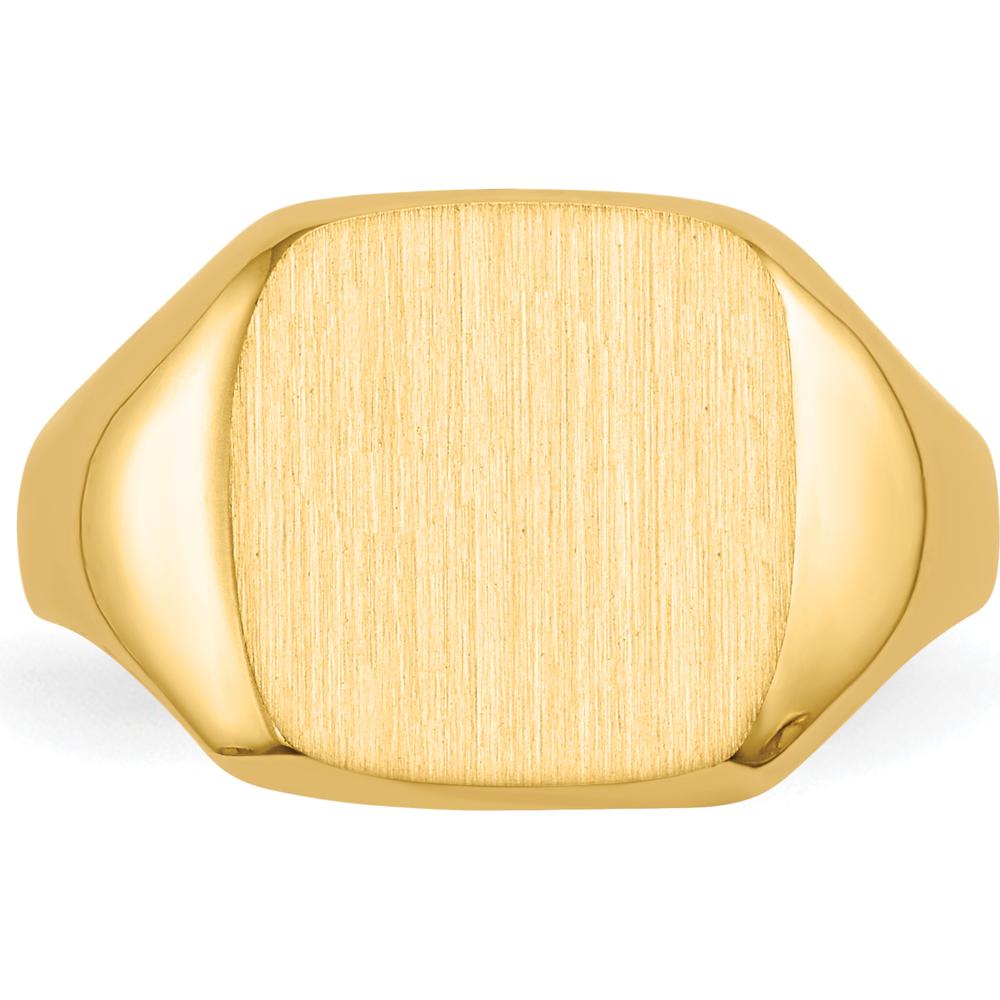 14K Yellow Gold Signet Ring with Satin Finish and Open Back Profile - Customizable Engraving by 0