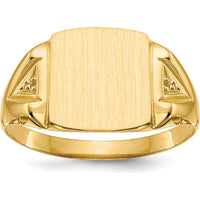 14K Yellow Gold Signet Ring with Satin Finish and Polished Accents - 12mm x 11mm Top, Engravable Design by 0