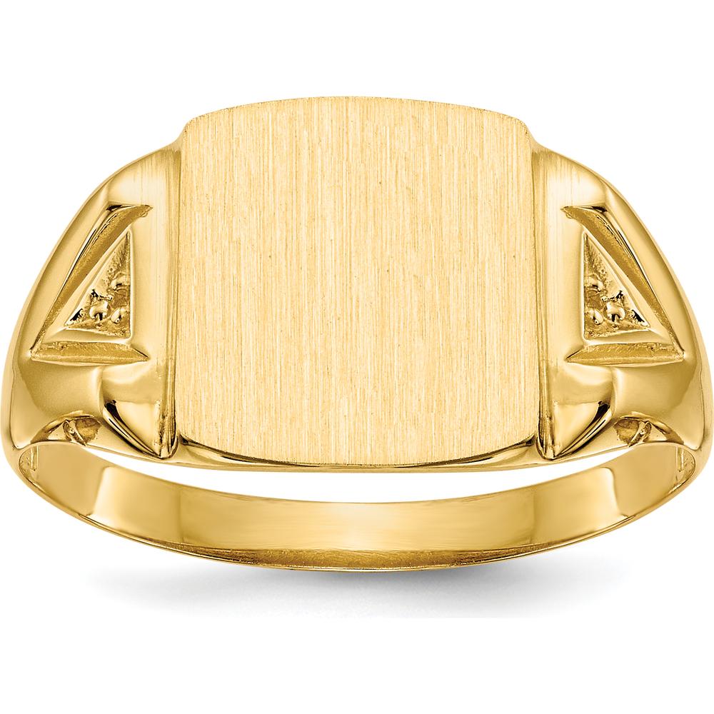 14K Yellow Gold Signet Ring with Satin Finish and Polished Accents - 12mm x 11mm Top, Engravable Design by 0