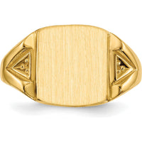 14K Yellow Gold Signet Ring with Satin Finish and Polished Accents - 12mm x 11mm Top, Engravable Design by 0