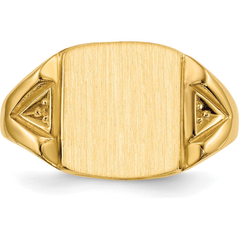 14K Yellow Gold Signet Ring with Satin Finish and Polished Accents - 12mm x 11mm Top, Engravable Design by 0