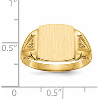 14K Yellow Gold Signet Ring with Satin Finish and Polished Accents - 12mm x 11mm Top, Engravable Design by 0