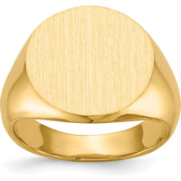 14K Yellow Gold Signet Ring with Satin Finish and Polished Brushed Design - 15.5x15.0mm by 0