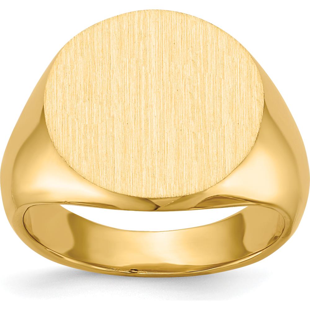 14K Yellow Gold Signet Ring with Satin Finish and Polished Brushed Design - 15.5x15.0mm by 0