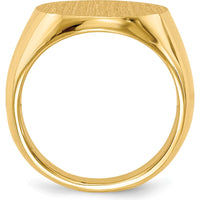 14K Yellow Gold Signet Ring with Satin Finish and Polished Brushed Design - 15.5x15.0mm by 0