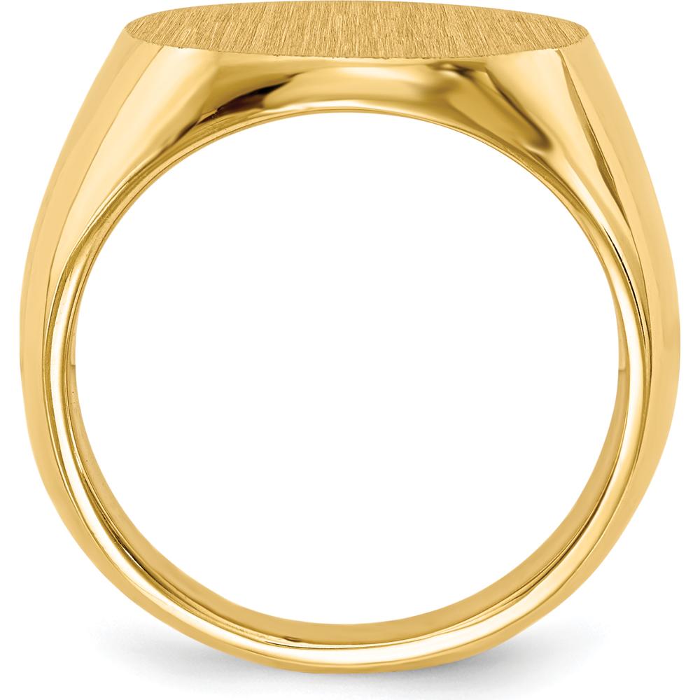 14K Yellow Gold Signet Ring with Satin Finish and Polished Brushed Design - 15.5x15.0mm by 0