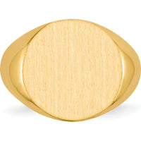 14K Yellow Gold Signet Ring with Satin Finish and Polished Brushed Design - 15.5x15.0mm by 0
