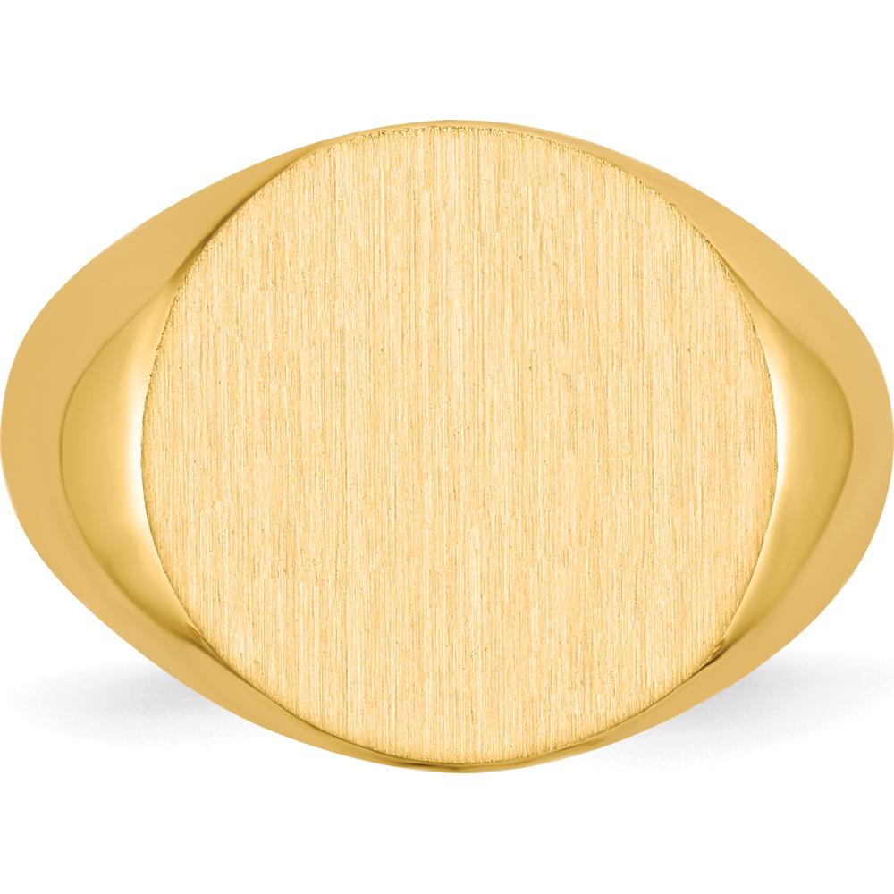 14K Yellow Gold Signet Ring with Satin Finish and Polished Brushed Design - 15.5x15.0mm by 0