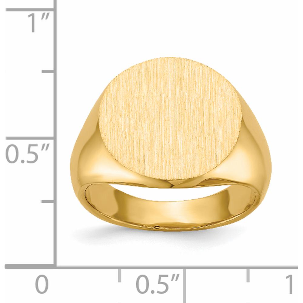 14K Yellow Gold Signet Ring with Satin Finish and Polished Brushed Design - 15.5x15.0mm by 0