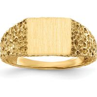 14K Yellow Gold Signet Ring with Satin Finish and Polished Tapered Band by 0