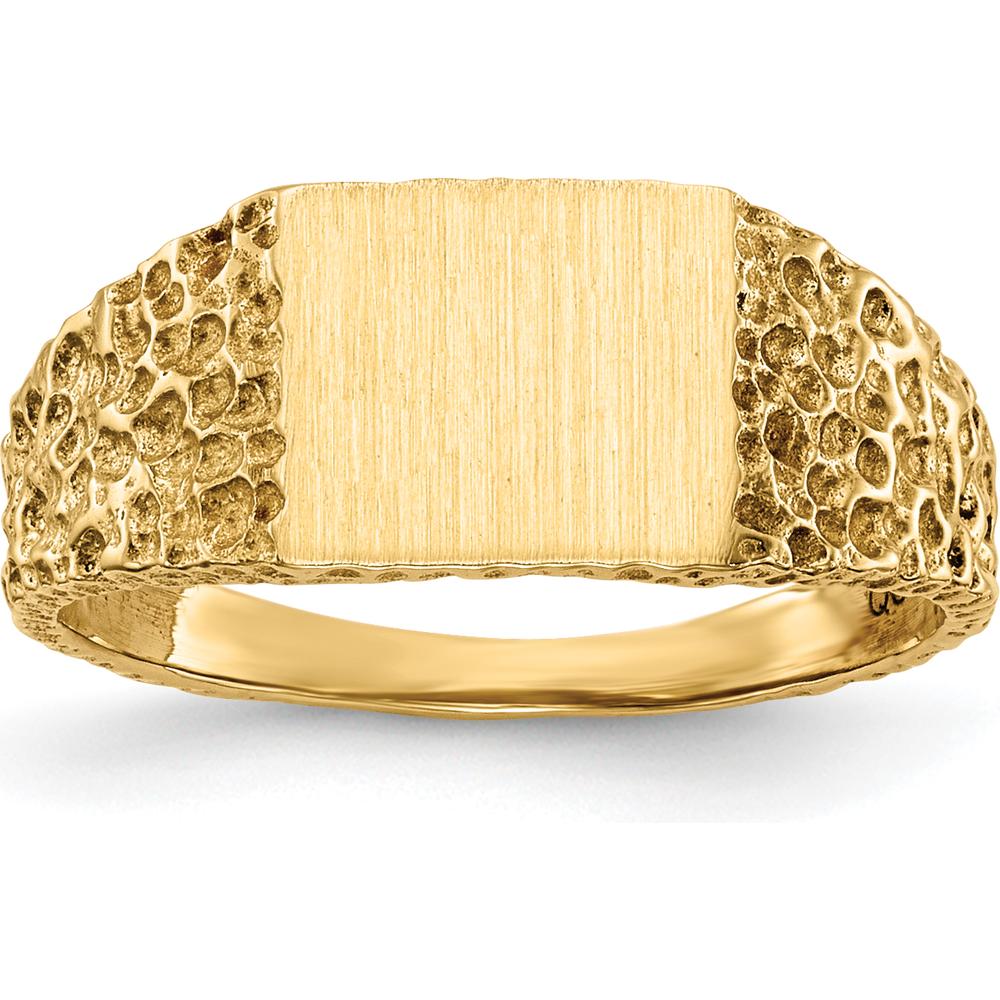 14K Yellow Gold Signet Ring with Satin Finish and Polished Tapered Band by 0