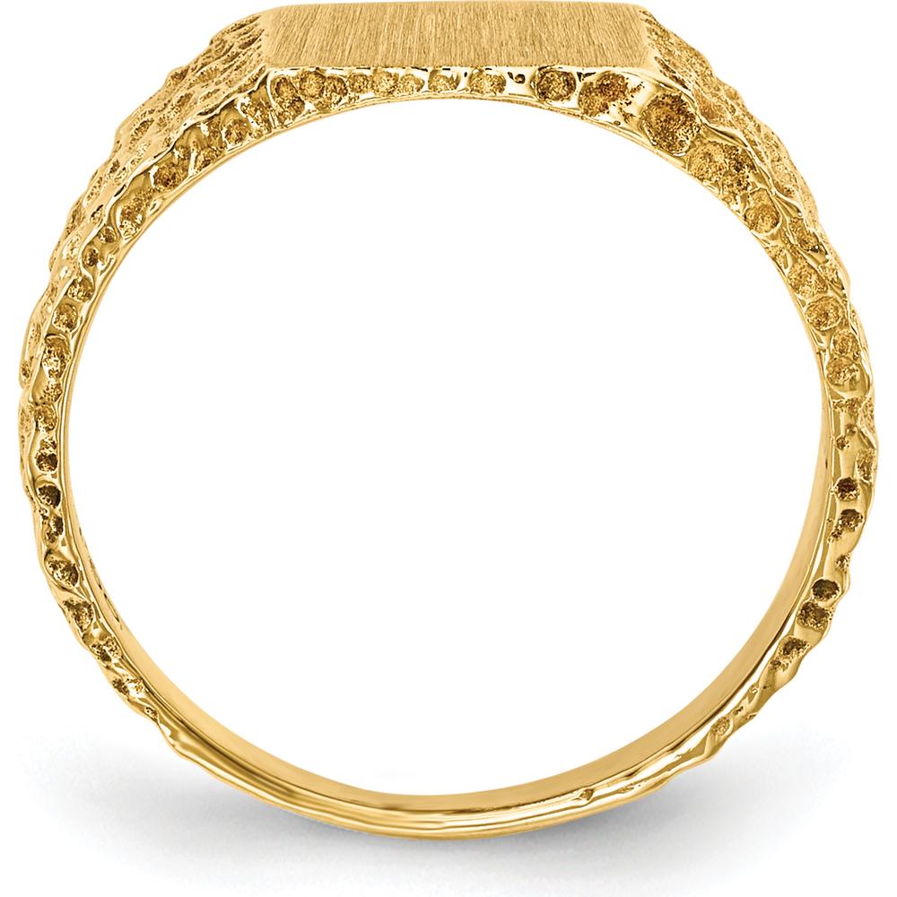 14K Yellow Gold Signet Ring with Satin Finish and Polished Tapered Band by 0