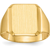 14K Yellow Gold Signet Ring with Satin Finish and Polished Tapered Band - Sizeable and Engravable by 0