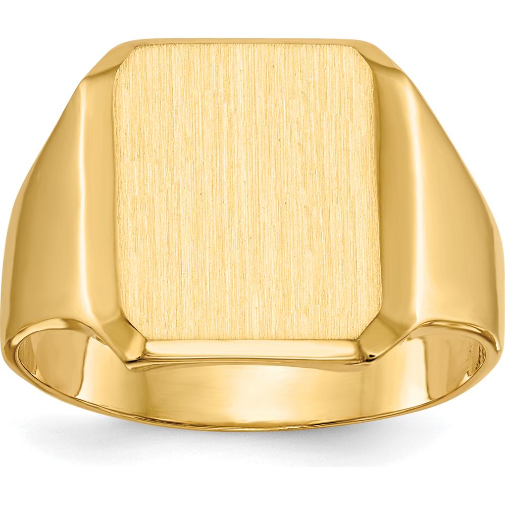 14K Yellow Gold Signet Ring with Satin Finish and Polished Tapered Band - Sizeable and Engravable by 0