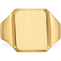 14K Yellow Gold Signet Ring with Satin Finish and Polished Tapered Band - Sizeable and Engravable by 0