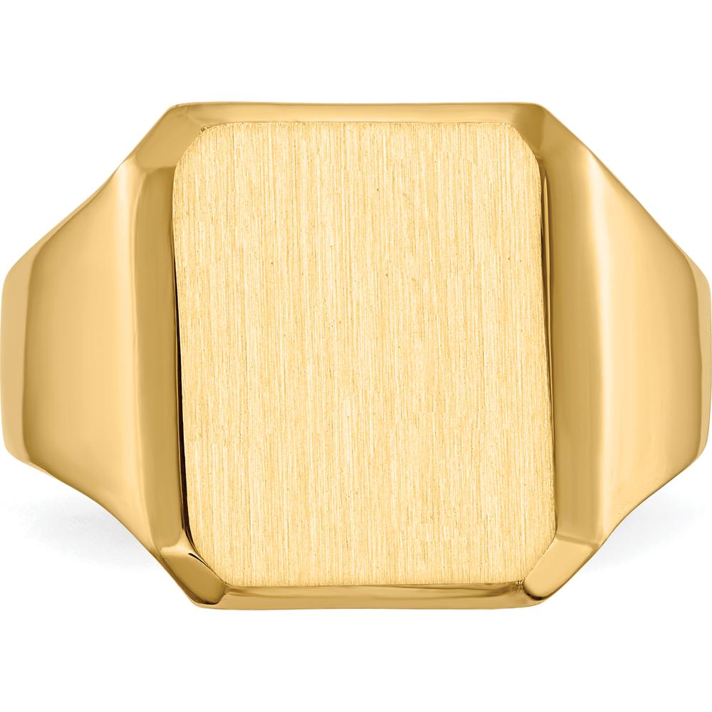 14K Yellow Gold Signet Ring with Satin Finish and Polished Tapered Band - Sizeable and Engravable by 0