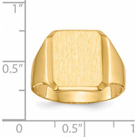 14K Yellow Gold Signet Ring with Satin Finish and Polished Tapered Band - Sizeable and Engravable by 0