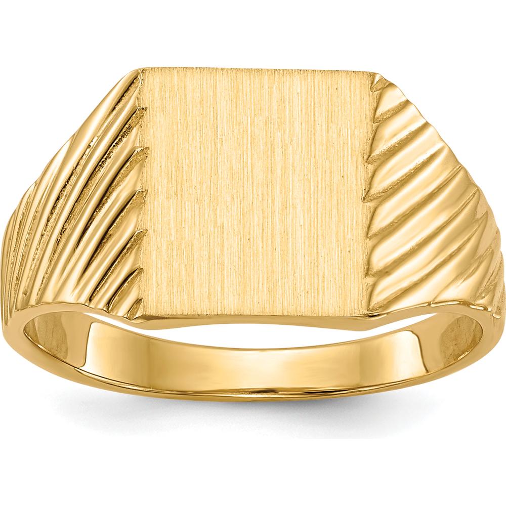 14K Yellow Gold Signet Ring with Satin Finish and Polished Top - Customizable and Engravable by 0