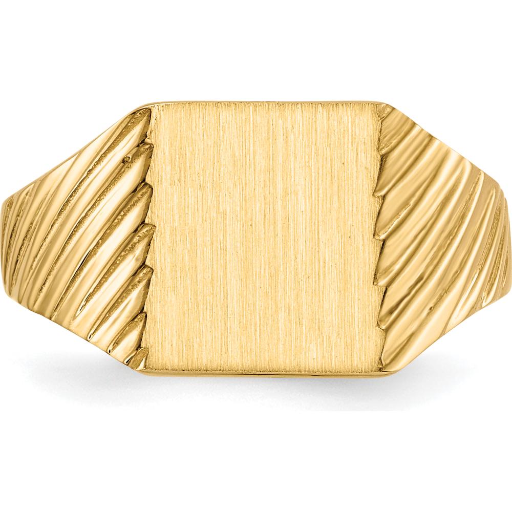 14K Yellow Gold Signet Ring with Satin Finish and Polished Top - Customizable and Engravable by 0