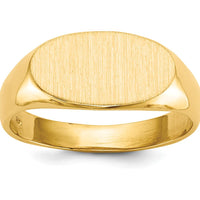 14K Yellow Gold Signet Ring with Satin Finish and Tapered Band - Unisex, Engravable, Open Back Design by 0