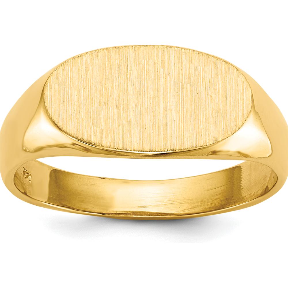 14K Yellow Gold Signet Ring with Satin Finish and Tapered Band - Unisex, Engravable, Open Back Design by 0