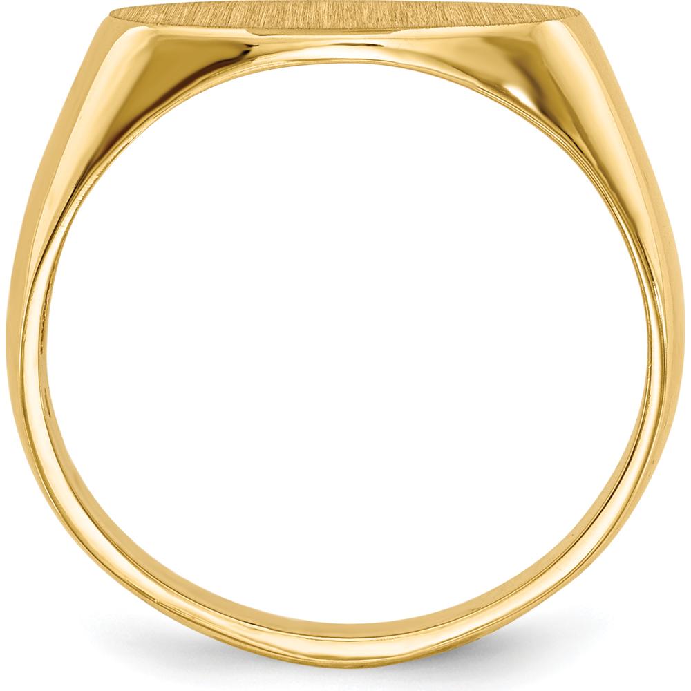 14K Yellow Gold Signet Ring with Satin Finish and Tapered Band - Unisex, Engravable, Open Back Design by 0