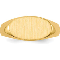 14K Yellow Gold Signet Ring with Satin Finish and Tapered Band - Unisex, Engravable, Open Back Design by 0