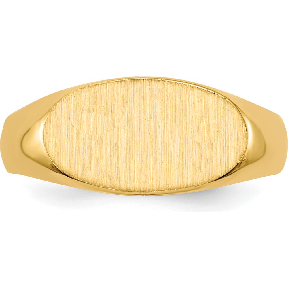14K Yellow Gold Signet Ring with Satin Finish and Tapered Band - Unisex, Engravable, Open Back Design by 0