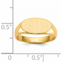 14K Yellow Gold Signet Ring with Satin Finish and Tapered Band - Unisex, Engravable, Open Back Design by 0