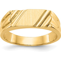 14K Yellow Gold Signet Ring with Satin Finish - Engravable 12x6mm Top by Oro Pregiato