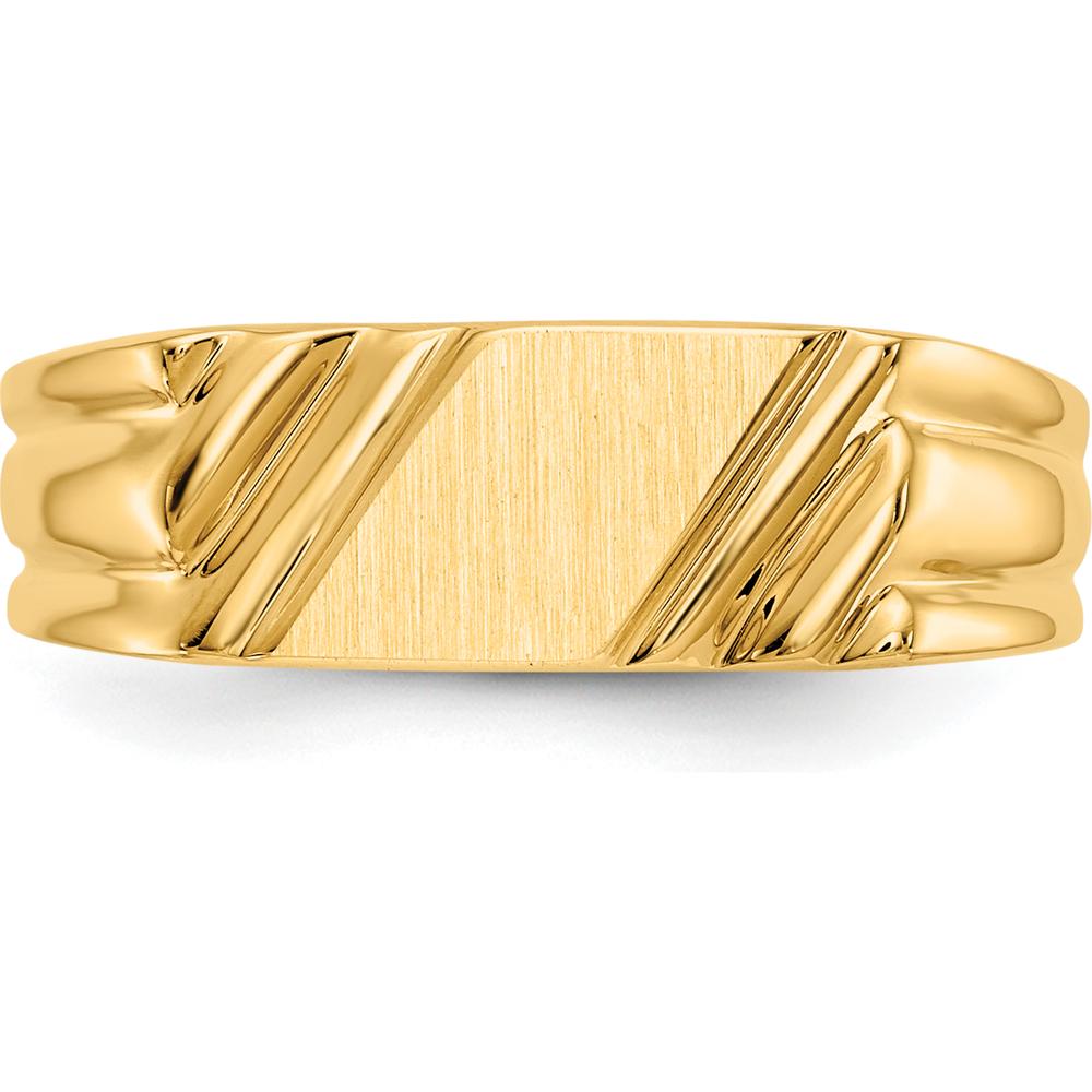 14K Yellow Gold Signet Ring with Satin Finish - Engravable 12x6mm Top by Oro Pregiato