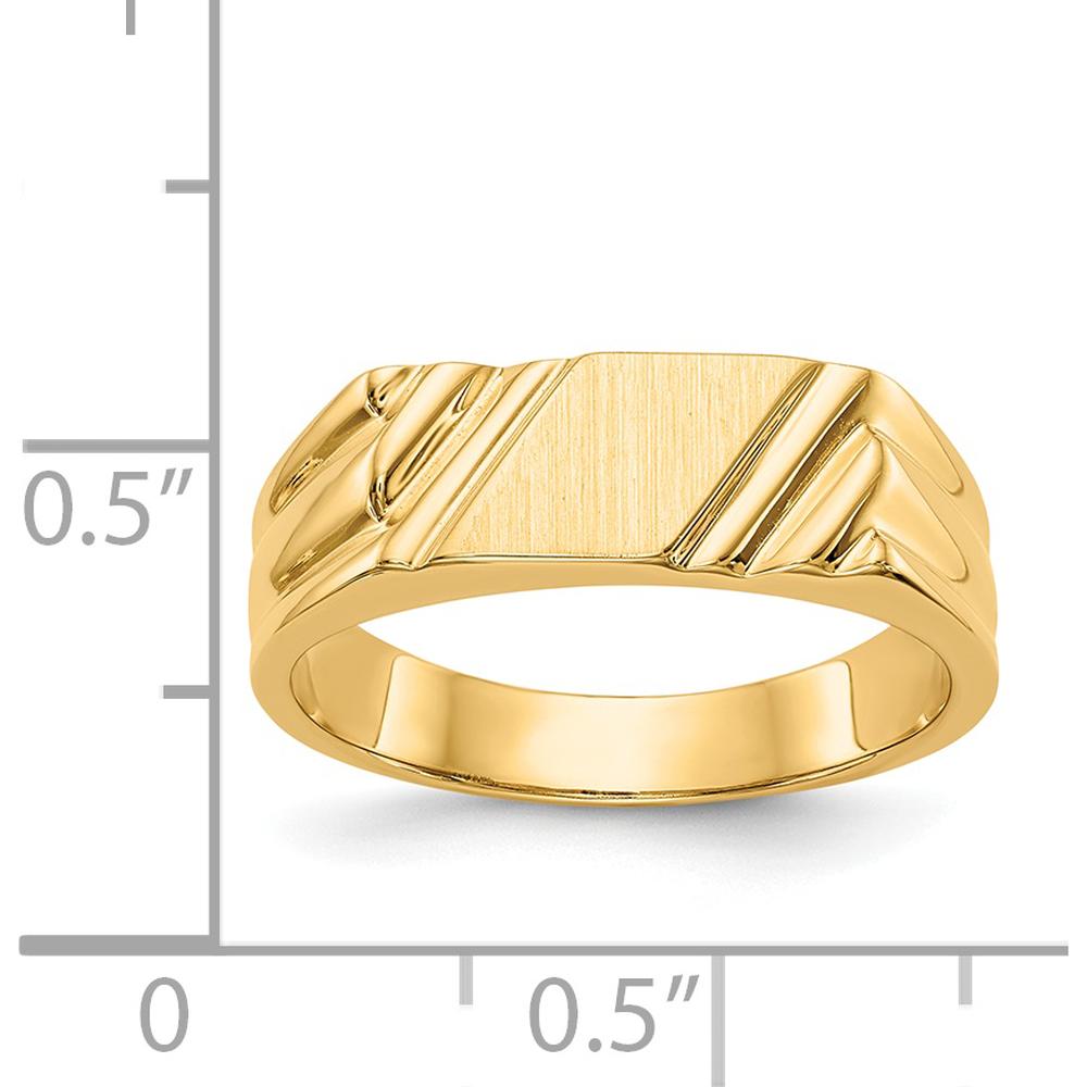 14K Yellow Gold Signet Ring with Satin Finish - Engravable 12x6mm Top by Oro Pregiato