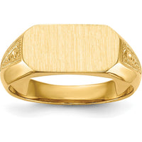 14K Yellow Gold Signet Ring with Satin Texture and Brushed Finish - 12.5x6mm Open Back Design by 0