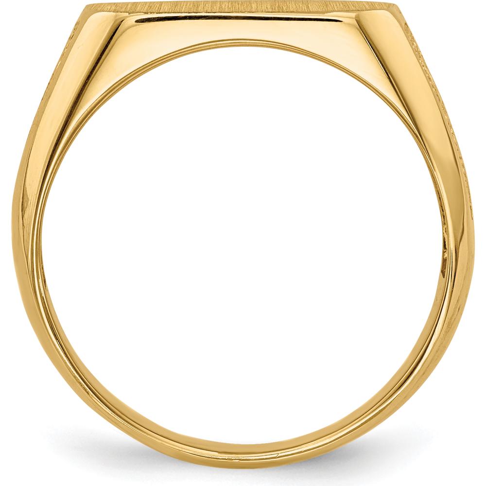 14K Yellow Gold Signet Ring with Satin Texture and Brushed Finish - 12.5x6mm Open Back Design by 0
