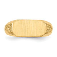 14K Yellow Gold Signet Ring with Satin Texture and Brushed Finish - 12.5x6mm Open Back Design by 0