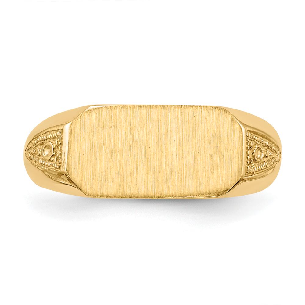 14K Yellow Gold Signet Ring with Satin Texture and Brushed Finish - 12.5x6mm Open Back Design by 0