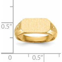 14K Yellow Gold Signet Ring with Satin Texture and Brushed Finish - 12.5x6mm Open Back Design by 0