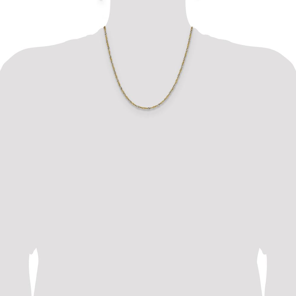 14K Yellow Gold Singapore Chain with Rhodium Finish - 20", 1.9mm Width by Oro Pregiato