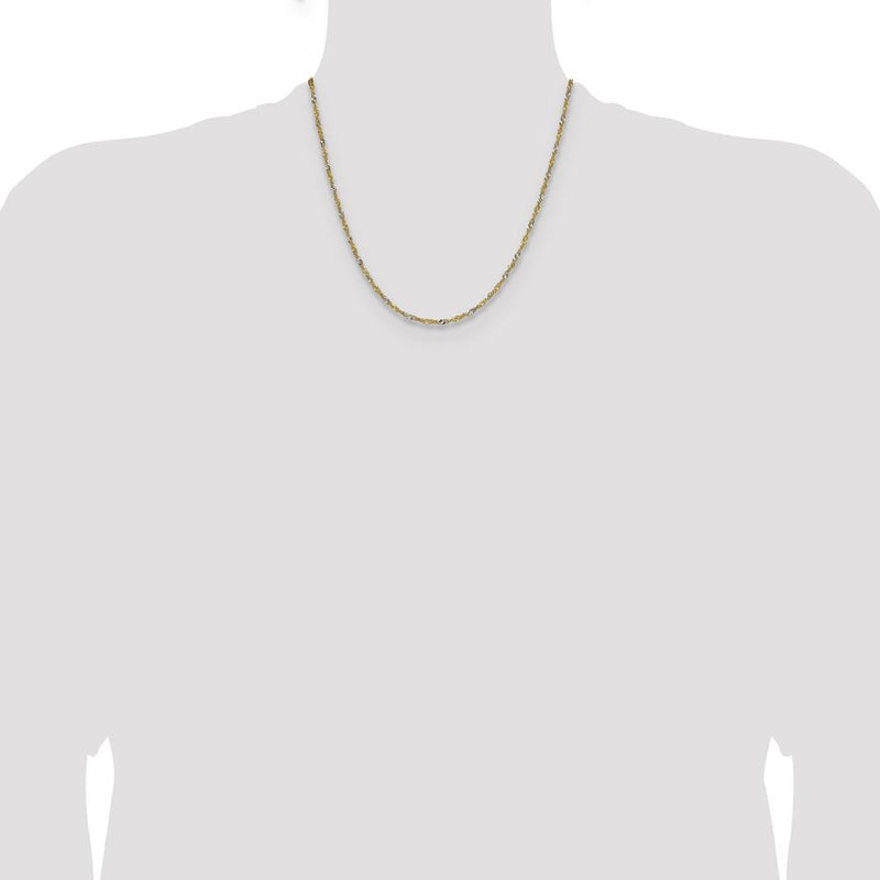 14K Yellow Gold Singapore Chain with Rhodium Finish - 20