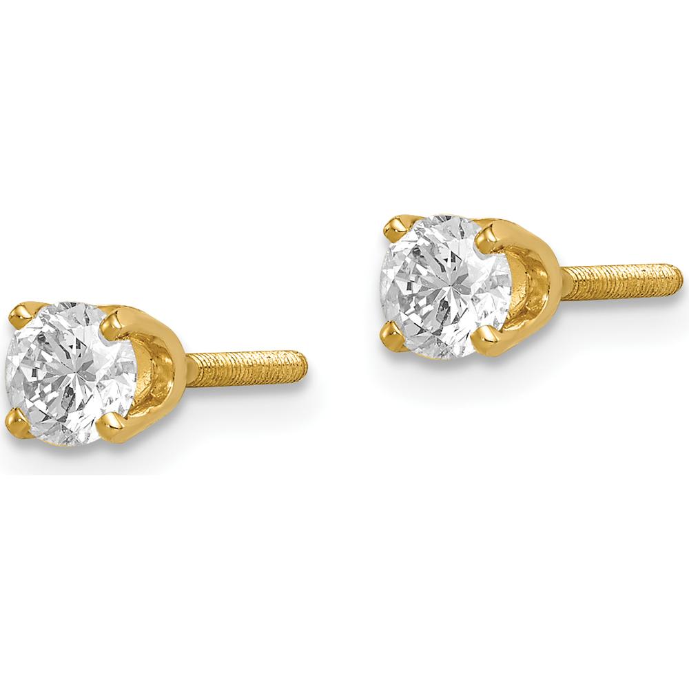 14K Yellow Gold Single Stud Diamond Earring with 0.31 Carat Round Diamond - Faceted, 4-Prong Set by Oro Pregiato
