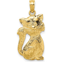 14K Yellow Gold Sitting Cat Charm - Playful Textured Feline Pendant by Oro Pregiato