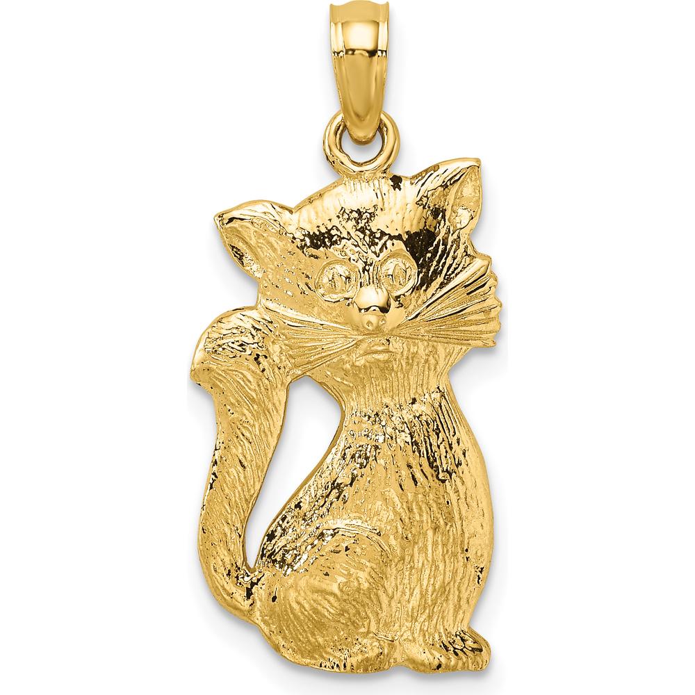 14K Yellow Gold Sitting Cat Charm - Playful Textured Feline Pendant by Oro Pregiato