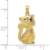 14K Yellow Gold Sitting Cat Charm - Playful Textured Feline Pendant by Oro Pregiato
