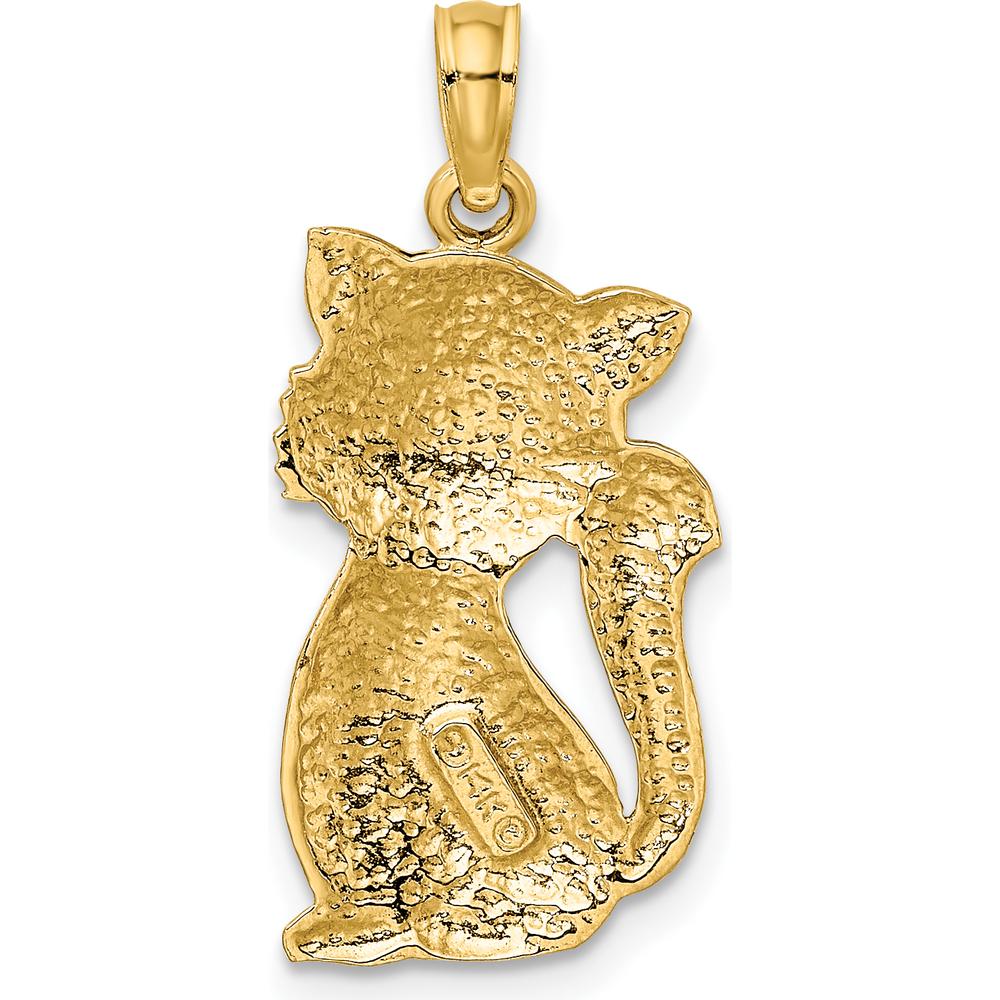14K Yellow Gold Sitting Cat Charm - Playful Textured Feline Pendant by Oro Pregiato