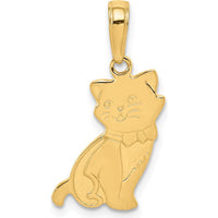 14K Yellow Gold Sitting Cat Pendant - Whimsical Feline Charm with Smooth Finish by Oro Pregiato